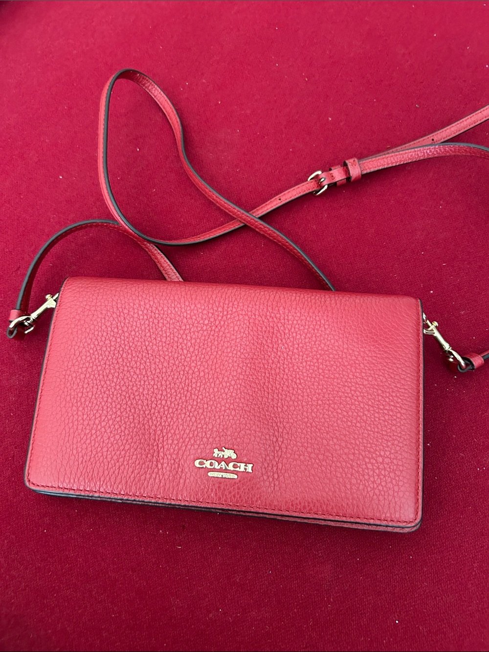 Coach Red Pebbled Leather Convertible Crossbody Wallet
